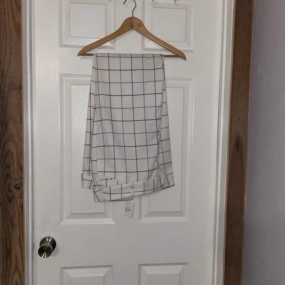 Windowpane Check White and Blue Trousers NWT